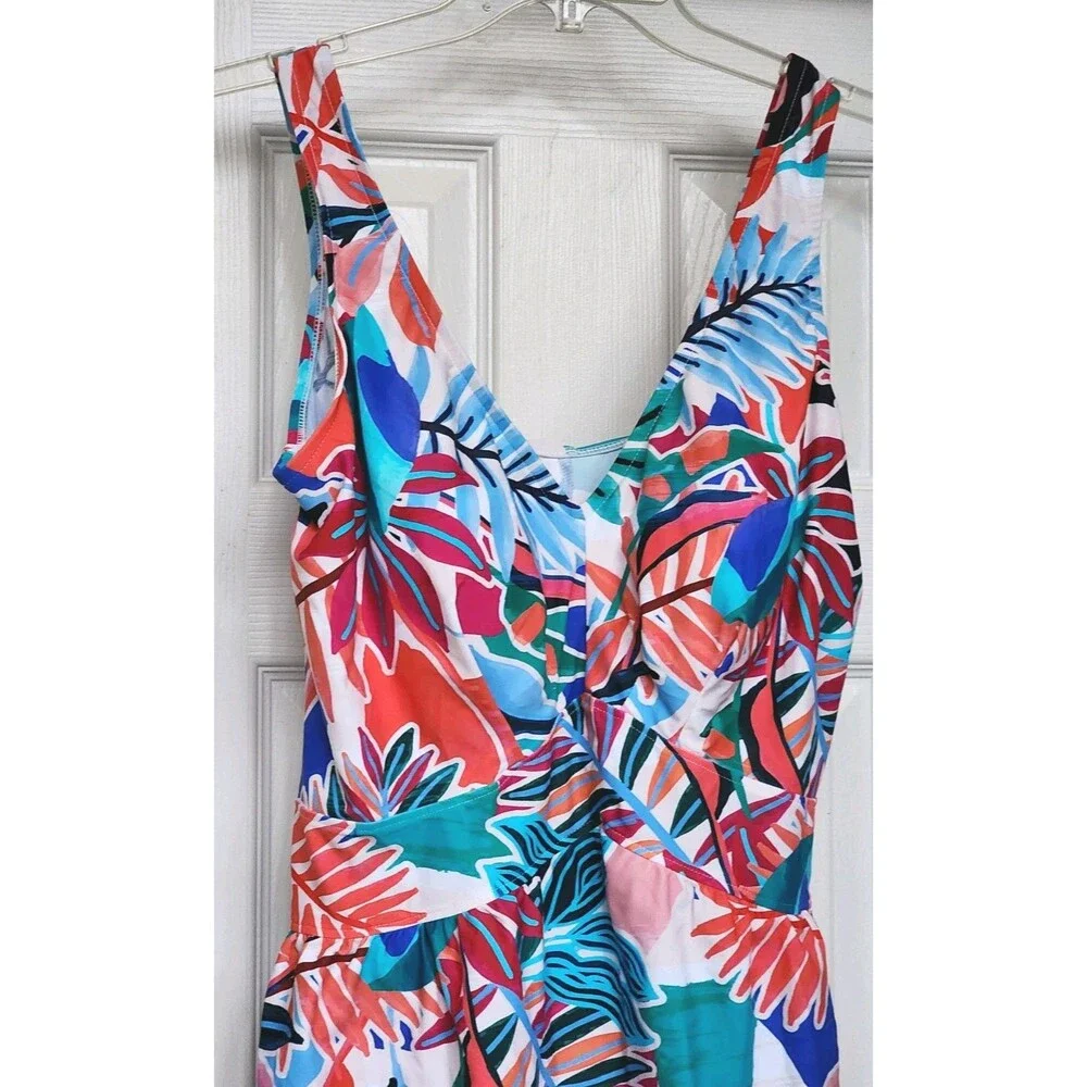 Maxine Of Hollywood Swimsuit Women's 16 Multicolor Tropical Tummy Control NWT
